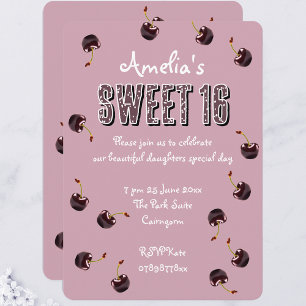 Cherry Sweet 16 Gepersonaliseerde partij Kaart