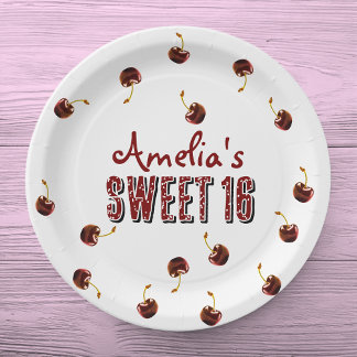 Cherry Sweet 16 Gepersonaliseerde partij Papieren Bordje