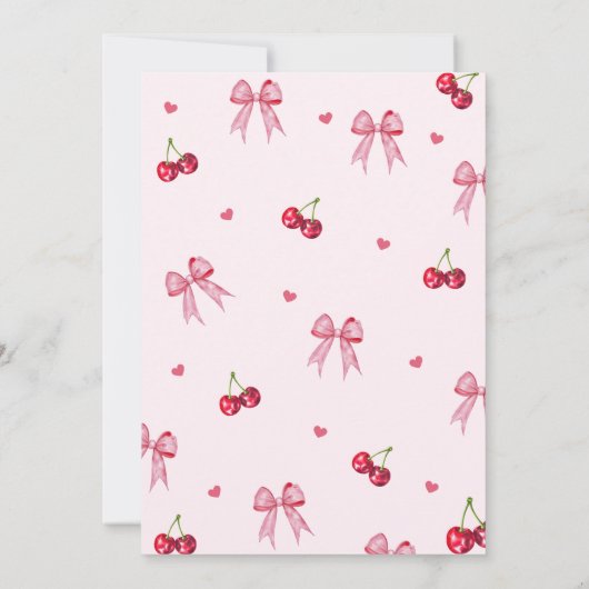 Cherry Sweet Birthday Party Bow Theme Girl Kaart (Achterkant)