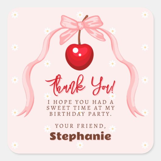 Cherry Sweet Birthday Vierkante Sticker (Voorkant)