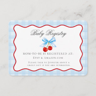 Cherry Sweet Blue Coquette Bow Baby Registry Kaart