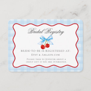 Cherry Sweet Blue Coquette Bow Bruids Registry Informatiekaartje