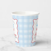 Cherry Sweet Blue Coquette Bow Gingham Baby shower Papieren Bekers (Links)