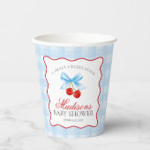 Cherry Sweet Blue Coquette Bow Gingham Baby shower Papieren Bekers (Voorkant)