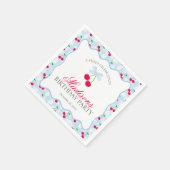 Cherry Sweet Blue Coquette Bow Gingham Verjaardag Servet (Hoek)