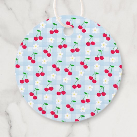 Cherry Sweet Blue Coquette Bow Verjaardagskring Bedankjes Labels (Achterkant)