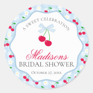 Cherry Sweet Blue Coquette Bow Vrijgezellenfeest S Ronde Sticker
