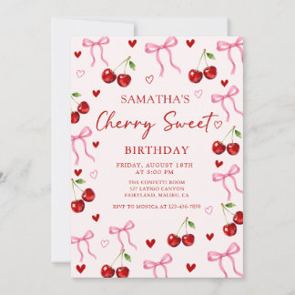 Cherry Sweet Bow Birthday Invitation