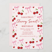 Cherry Sweet Bow Birthday Invitation (Devant / Derrière)