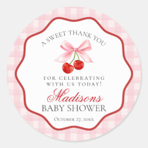 Cherry Sweet Pink Coquette Bow Baby shower Circle Ronde Sticker