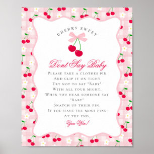Cherry Sweet Pink Coquette Bow Don't Say Baby Sign Poster
