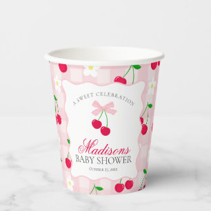 Cherry Sweet Pink Coquette Bow Gingham Baby shower Papieren Bekers