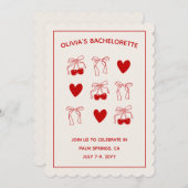 Cherry Sweet Red Bows Bachelorette Invitation (Devant / Derrière)