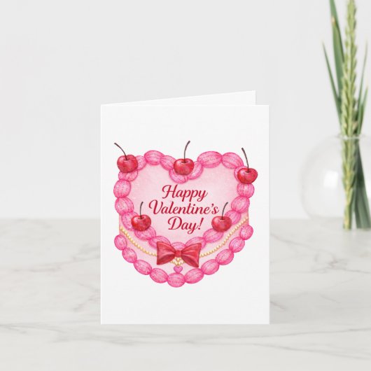 Cherry Sweet Valentine Cake Greeting Card Kaart (Voorkant)