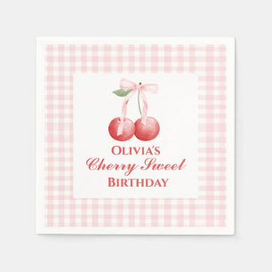 Cherry Sweet verjaardag Roze Strik Gingham Servet