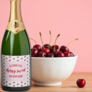 Cherry Sweet Verjaardag Sparkling Wijnetiket