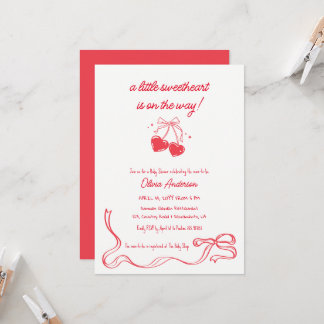 Cherry sweetheart Baby Shower Invitation Kaart