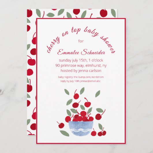 Cherry Thème Aquarelle Baby shower Invitation (Devant / Derrière)