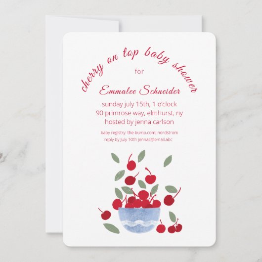 Cherry Thème Aquarelle Baby shower Invitation (Devant)