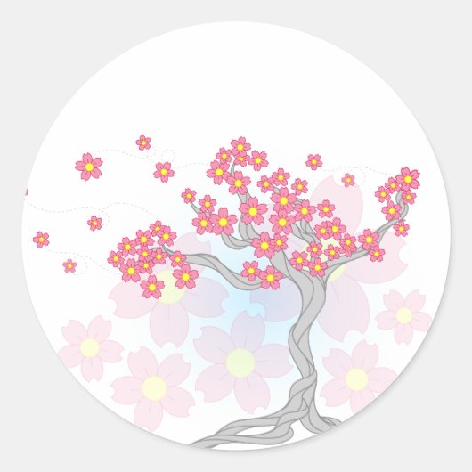Cherry Tree Blossom Ronde Sticker (Voorkant)