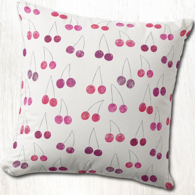 Cherry Waterverf Schattige Fruity Kussen (Sweet cherry watercolor pattern throw pillow)