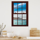 Cherry Wood Afbeelding Caribische Uitzicht Poster (Keuken)