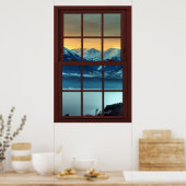 Cherry Wood Afbeelding Window Mountain Uitzicht 1  Poster (Keuken)