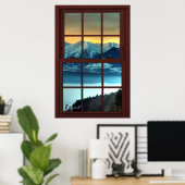 Cherry Wood Afbeelding Window Mountain Uitzicht 2  Poster (Thuiskantoor)