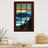 Cherry Wood Afbeelding Window Mountain Uitzicht 3  Poster (Keuken)