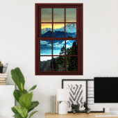 Cherry Wood Afbeelding Window Mountain Uitzicht 3  Poster (Thuiskantoor)