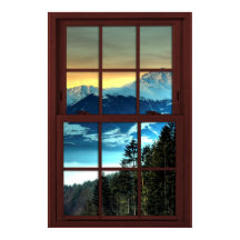 Cherry Wood Afbeelding Window Mountain Uitzicht 3 