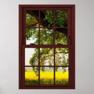 Cherry Wood Afbeelding Window Oak Tree Uitzicht Poster