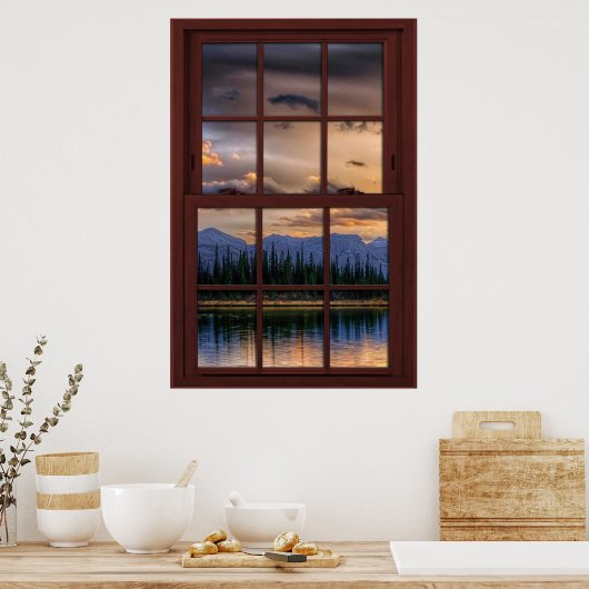 Cherry Wood Afbeelding Window Scenery Uitzicht 2 v Poster (Keuken)