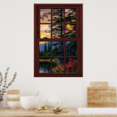 Cherry Wood Afbeelding Window Scenery Uitzicht 3 v Poster (Keuken)