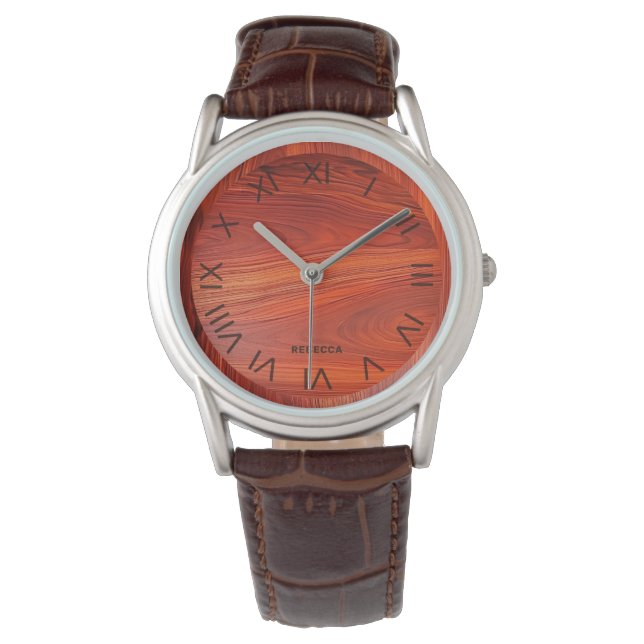 Cherry wood texture custom monogram. horloge (Voorkant)