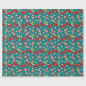 Cherry Wrapping Paper met Dusty Blue Background Cadeaupapier (Vlak)