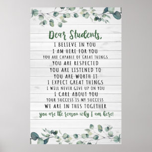 Chers élèves Classroom Décor Art Mur Poster