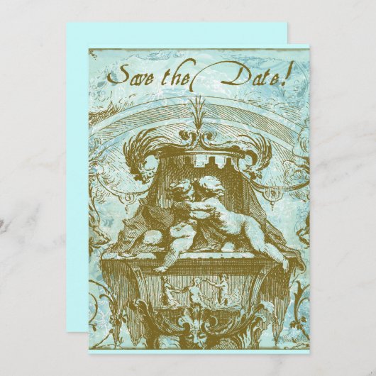Cherub 18th Century Design Save the Date (Voorkant / Achterkant)