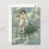 Cherub Angel Four Leaf Clover Rake Briefkaart (Voorkant / Achterkant)