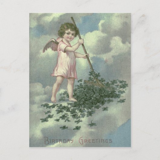 Cherub Angel Four Leaf Clover Rake Briefkaart (Voorkant)