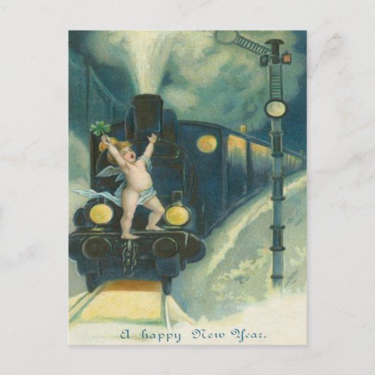 Cherub Angel Four Leaf Clover Train Briefkaart (Voorkant)