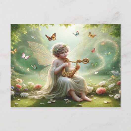 Cherub Angel Spelen Harp Briefkaart (Voorkant)