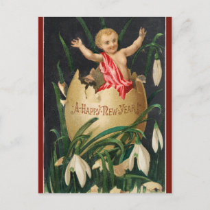  Cherub - Baby in Egg Happy Nieuwjaar Briefkaart
