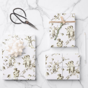  Cherub Cupid Angels Bloemen Beige Toile Inpakpapier Vel