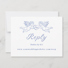 Cherub Cupid Couple Holding Heart Wedding Online RSVP Kaartje
