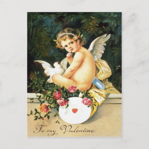 Cherub Cupido Duif Roos Hart Briefkaart