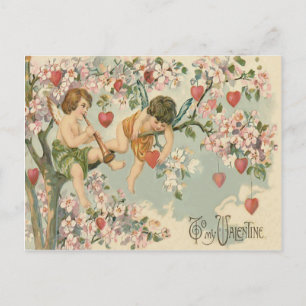 Cherub Cupido Flute Magnolia Tree Heart Briefkaart
