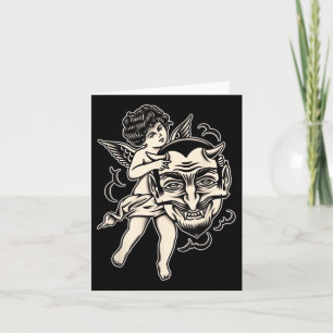 Cherub en satan traditioneel Tattoo zwartwerk Kaart