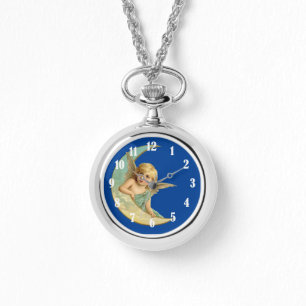  Cherub in Crescent Moon Horloge