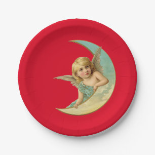  Cherub in Crescent Moon Papieren Bordje
